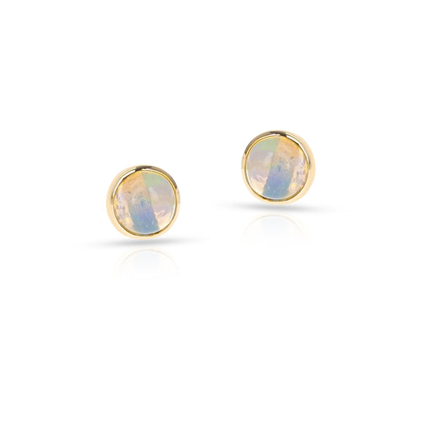 Opal Round Cabochon Stud Earrings, 18k