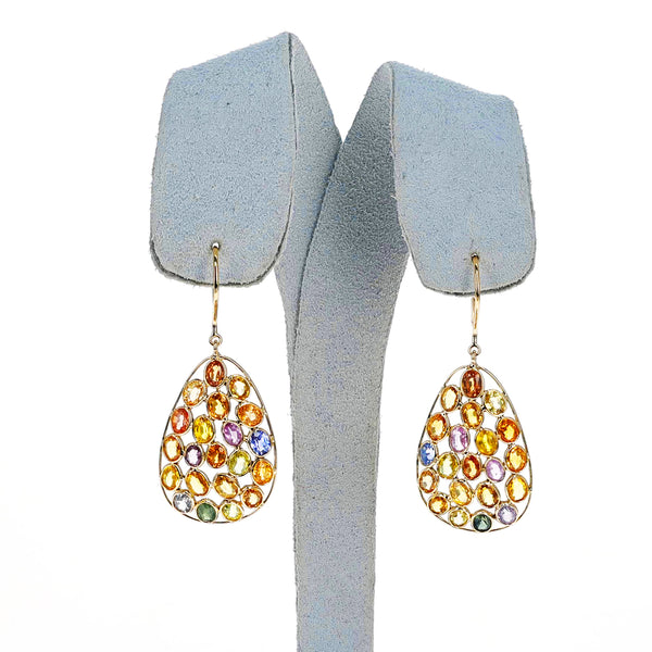 Multi Sapphire Bezel-Set Cocktail Earrings,18k Yellow Gold