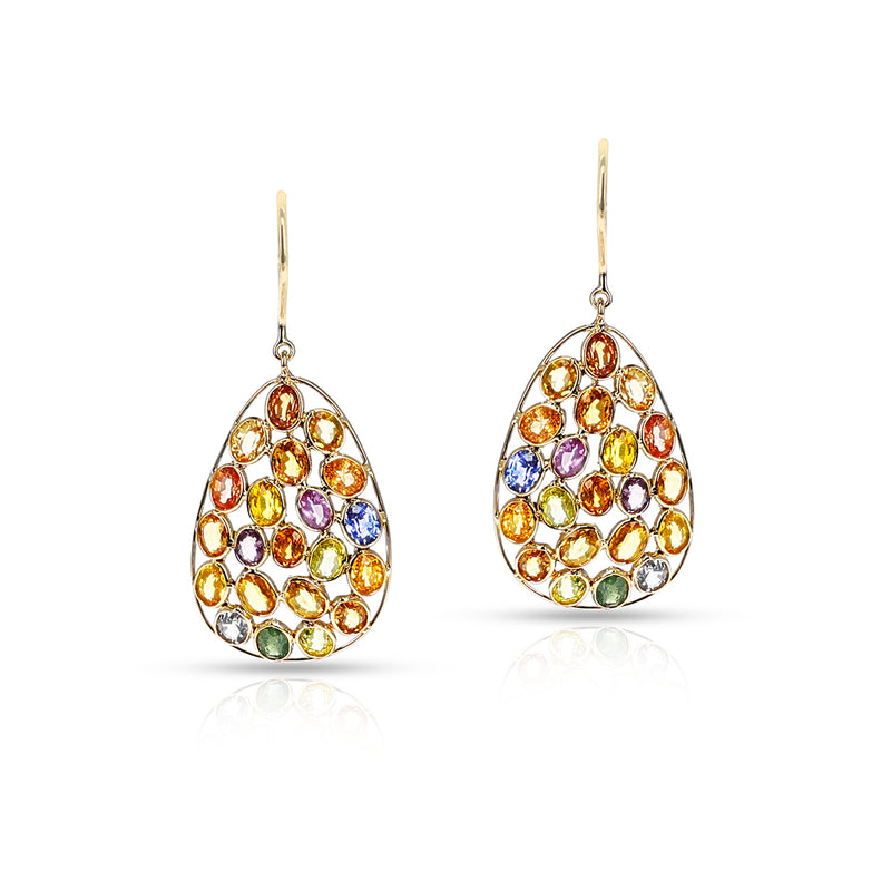 Multi Sapphire Bezel-Set Cocktail Earrings,18k Yellow Gold