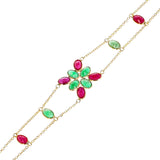 Emerald and Ruby Double Line Bracelet, 18k Yellow Gold