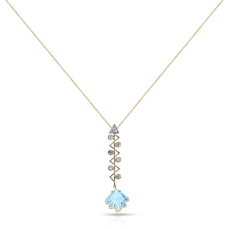 Cupid's Arrow Leaf Carved Blue Topaz Pendant with Diamonds, 14K Yellow Gold