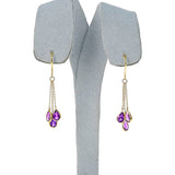 Three Stone Pear Amethyst Dangling Cluster Earrings