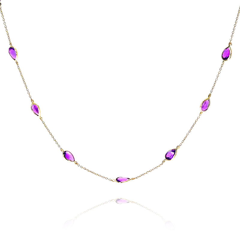 Pear Shape Amethyst Necklace, 18k