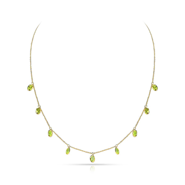 Oval Peridot Drop Necklace, 18k