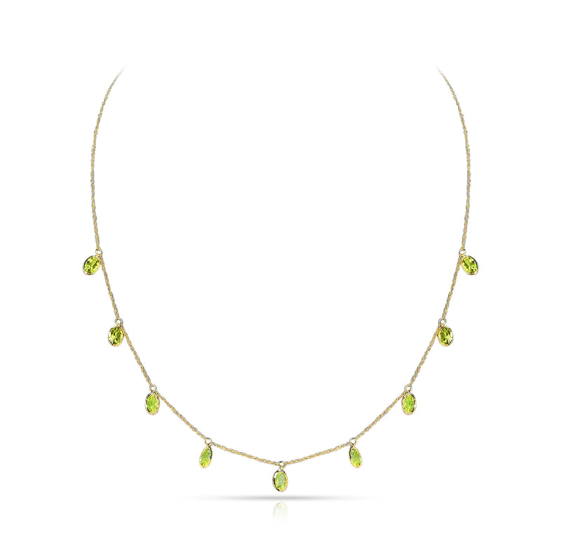 Oval Peridot Drop Necklace, 18k
