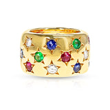 Cartier Emerald, Ruby, Sapphire and Diamond Star Design Band, 18k
