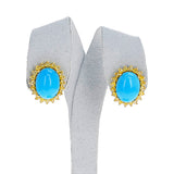 GIA Certified Natural Turquoise Cabochon Earrings with Yellow Diamonds, 18k