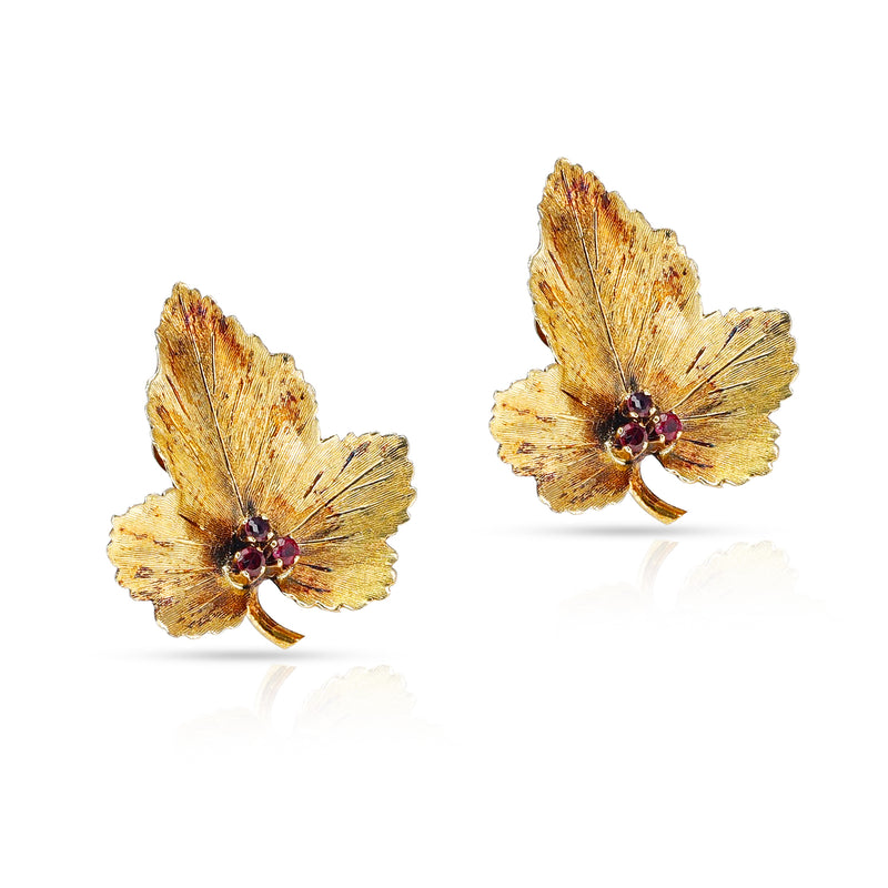 Tiffany & Co. Leaf Earrings with Ruby, 18k