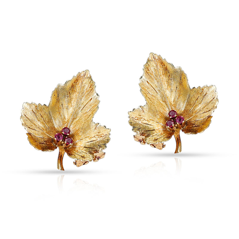 Tiffany & Co. Leaf Earrings with Ruby, 18k