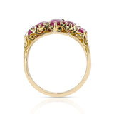 Five Stone Ruby Oval and Round Victorian Ring, 18K Yellow