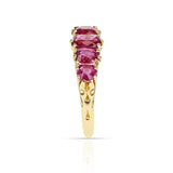 Five Stone Ruby Oval and Round Victorian Ring, 18K Yellow