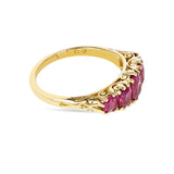 Five Stone Ruby Oval and Round Victorian Ring, 18K Yellow