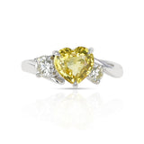 2.16 carat Heart-Shape Yellow Sapphire with 0.51 ct. Two Round Diamonds, Platinum