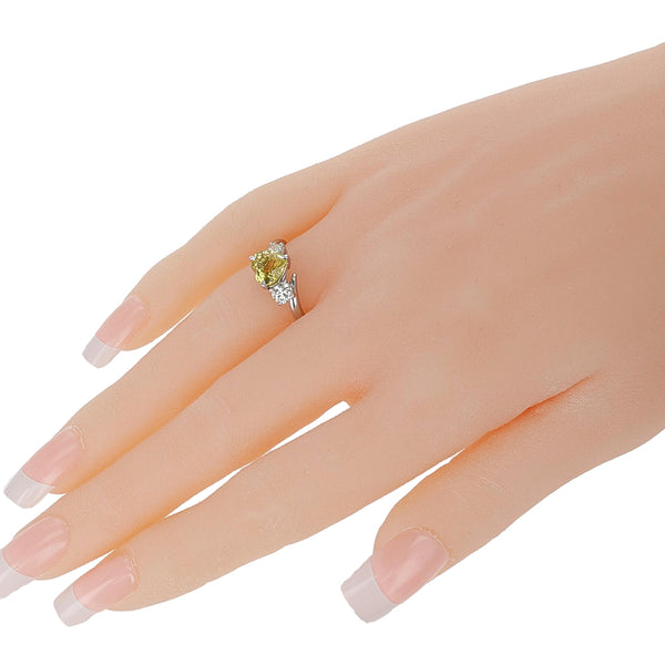 2.16 carat Heart-Shape Yellow Sapphire with 0.51 ct. Two Round Diamonds, Platinum
