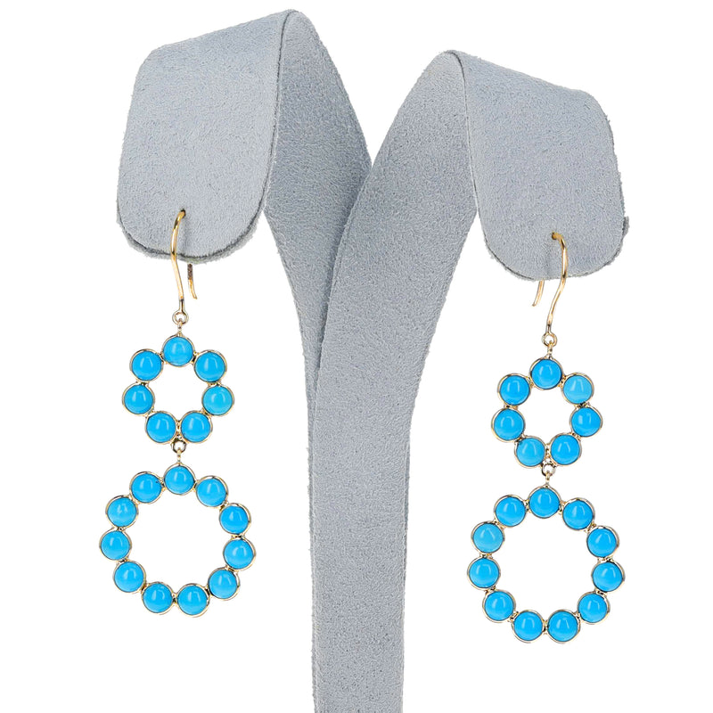 Double Loop Turquoise Cabochon Earrings, 18K