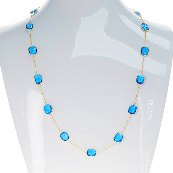 Rectangular Blue Topaz Necklace (Long), 18K