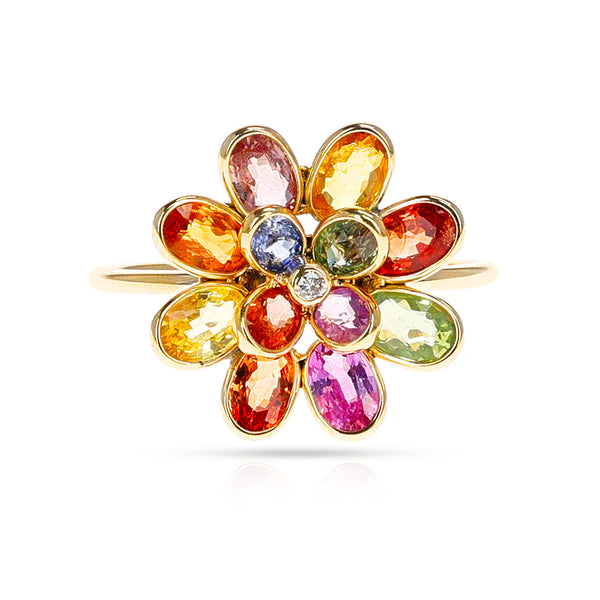 Multi-Sapphire and Diamond Flower Ring, 18K