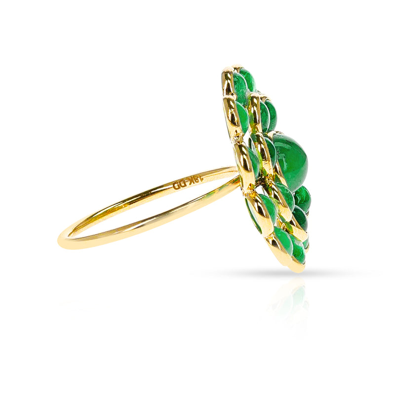 Emeral Cabochon Floral Ring, 18K