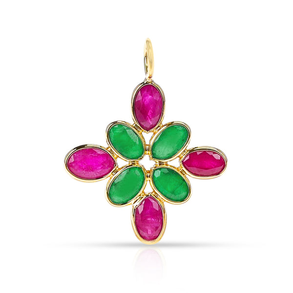 Ruby and Emerald Kite Shape Pendant, 18K