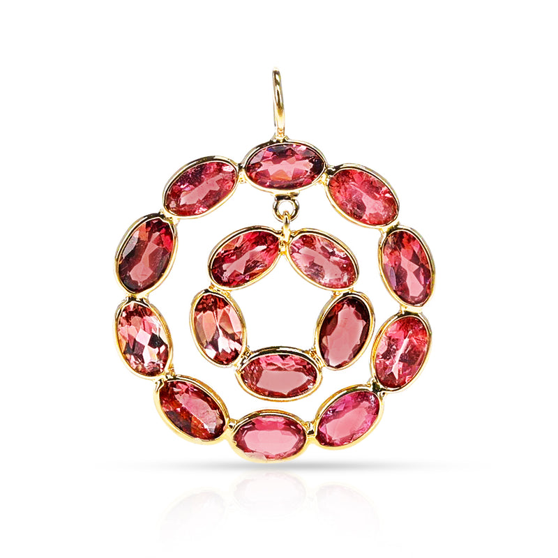 Double Circle Pink Tourmaline Pendant, 18K