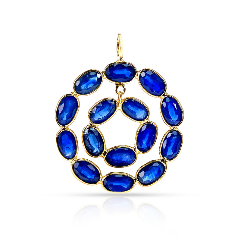 Double Circle Blue Sapphire Pendant, 18K