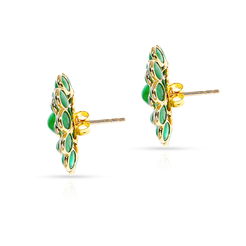 Emerald Cabochon Floral Earrings, 18K