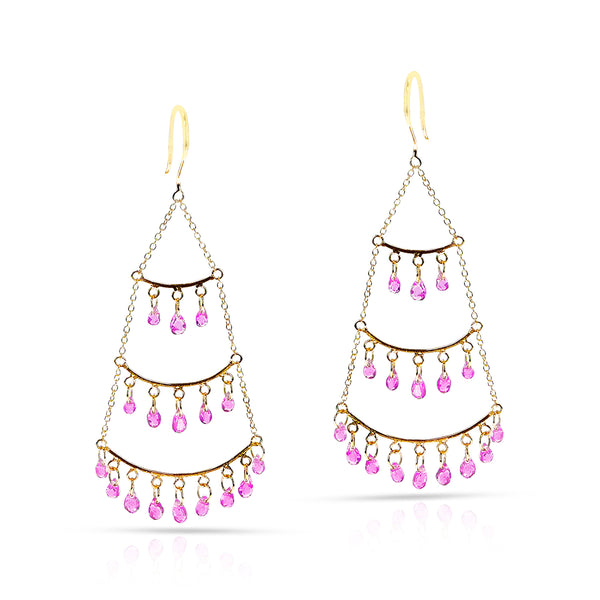 Chandelier Pink Tourmaline Cocktail Earrings, 18K