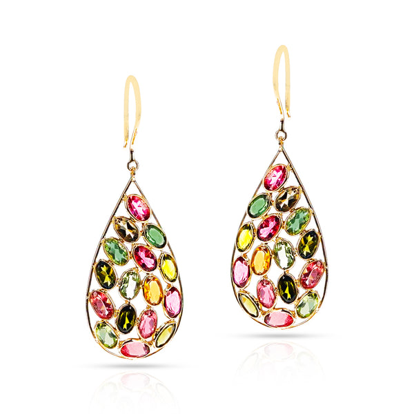 Pear Cocktail Tourmaline Earrings, 18K