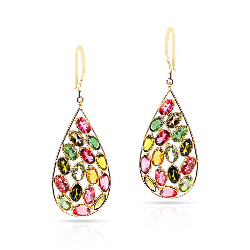 Pear Cocktail Tourmaline Earrings, 18K