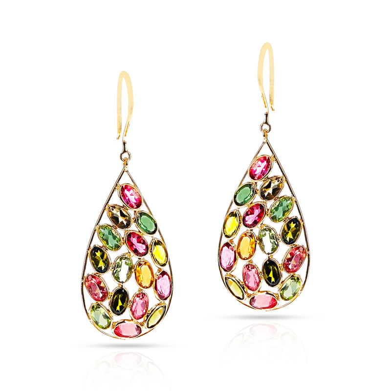 Pear Cocktail Tourmaline Earrings, 18K