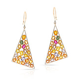 Triangular Shaped Cocktail Multi-Sapphire Earrings, 18K