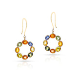 Circle Multi-Sapphire Dangling Earrings, 18K