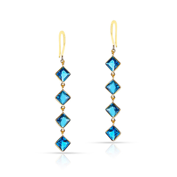 Kite Shape London Blue Topaz Dangling Earrings, 18K