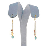 Multi-Sapphire Oval Rose Cut Trio Dangling Earrings, 18K