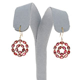 Double Circle Pink Tourmaline and Diamond Rose Cut Earrings, 18K