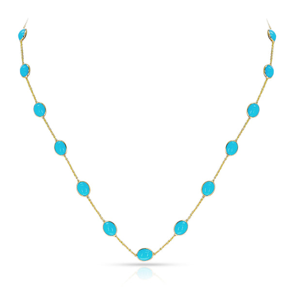 Oval Turquoise Cabochon Necklace, 18K