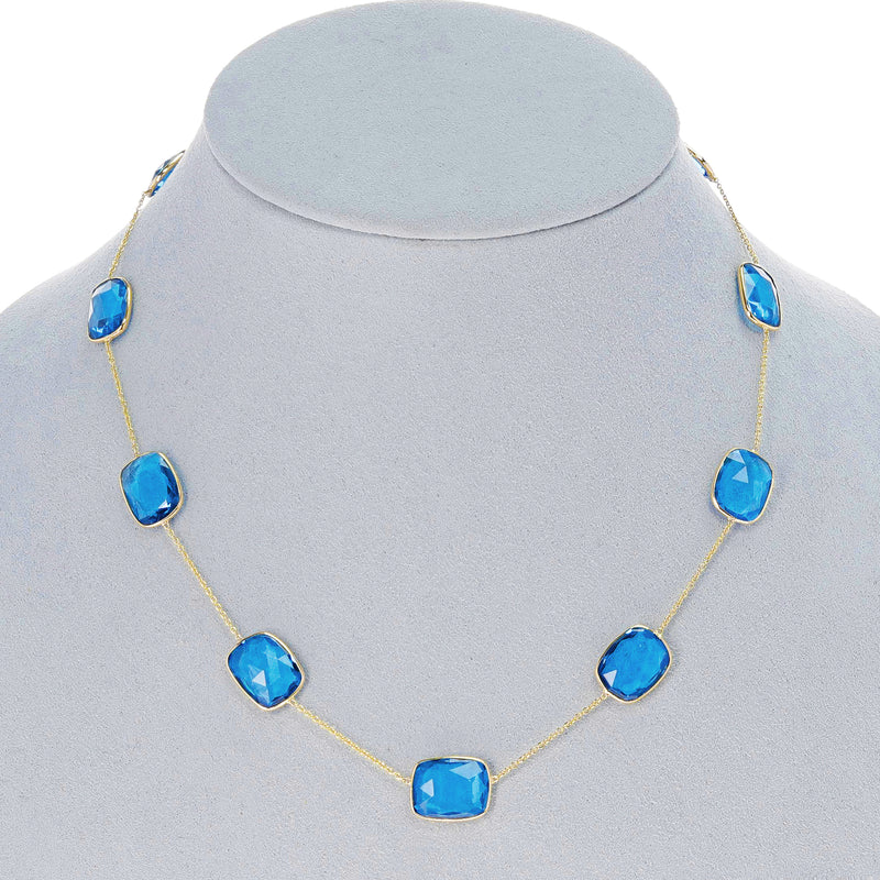 Rectangular Blue Topaz Necklace (Short), 18K