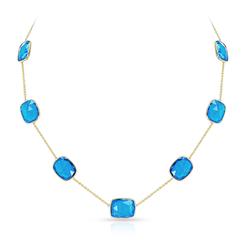 Rectangular Blue Topaz Necklace (Short), 18K