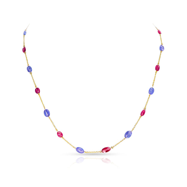 Tanzanite and Pink Tourmaline Tumbled Plain Necklace, 18K