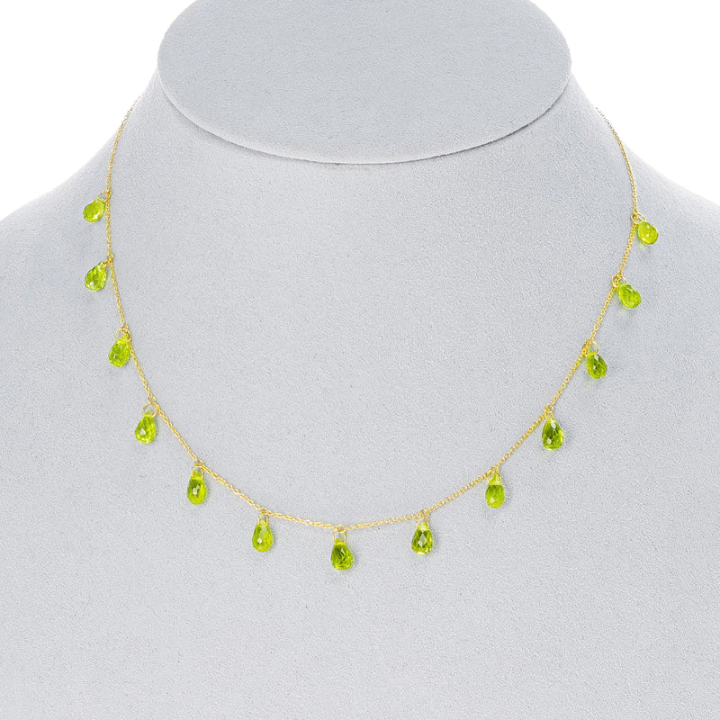 Peridot Briolette Drop Necklace, 18K