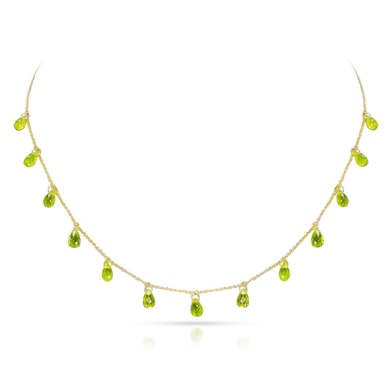 Peridot Briolette Drop Necklace, 18K