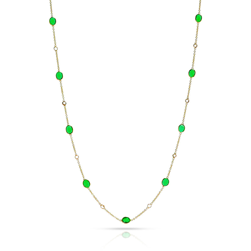 Gemstone Necklace with Diamond Rose Cuts, 18 Karat Gold