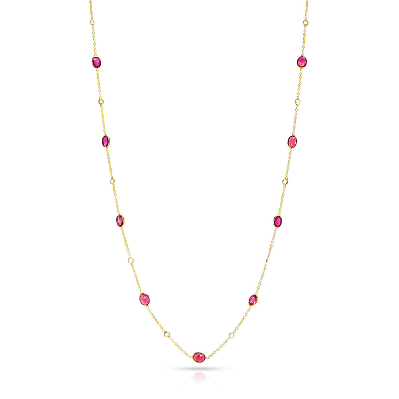 Gemstone Necklace with Diamond Rose Cuts, 18 Karat Gold