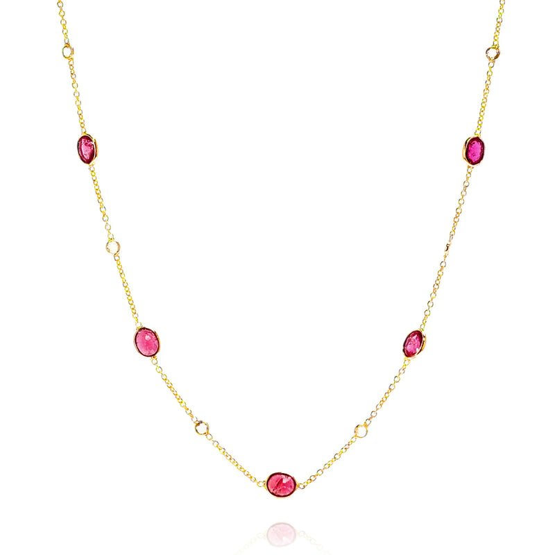 Gemstone Necklace with Diamond Rose Cuts, 18 Karat Gold