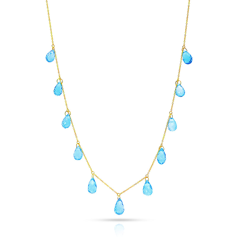 Blue Topaz Faceted Drops Necklace, 18K