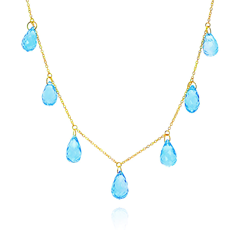 Blue Topaz Faceted Drops Necklace, 18K