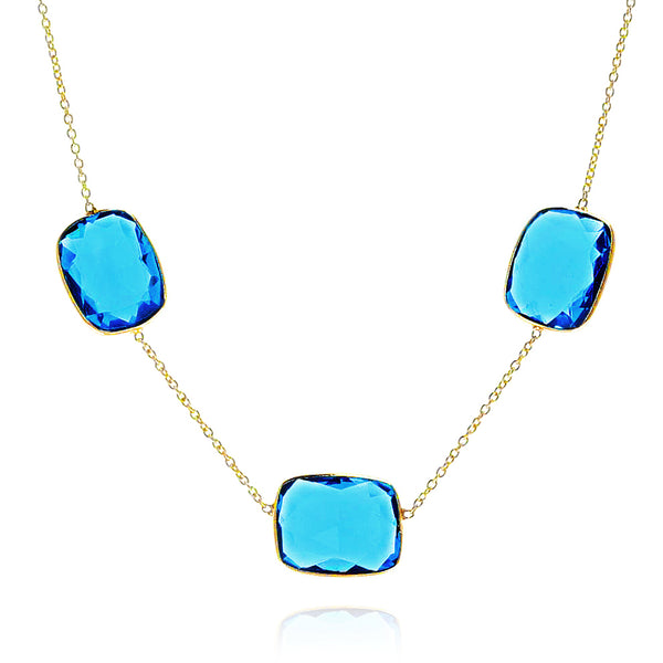 Rectangular Blue Topaz Necklace (Long), 18K