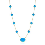 Round Turquoise Cabochon with One Oval Cabochon Necklace, 18K