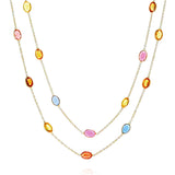 Double Line Oval Multi Sapphire Necklace, 18K