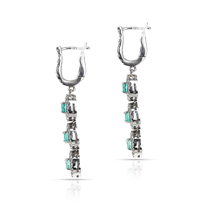 Round Emerald and 1.25 ct. Diamond Dangling Earrings, 14K Gold
